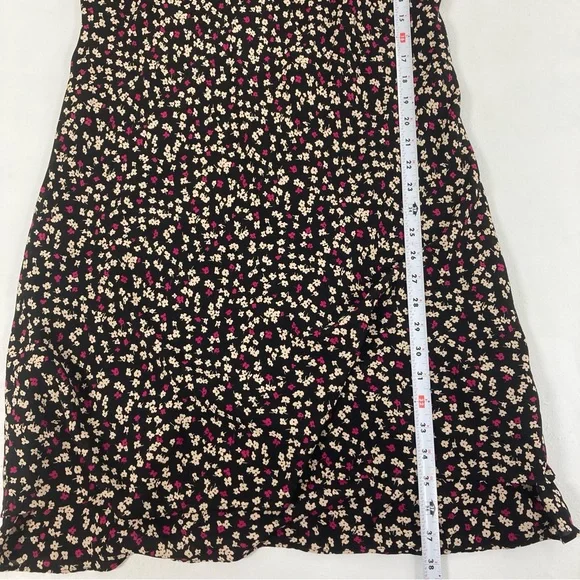 Jones New York Midi Dress Size 12 Women Black Floral Short Sleeve V Neck Pull On - Picture 9 of 16